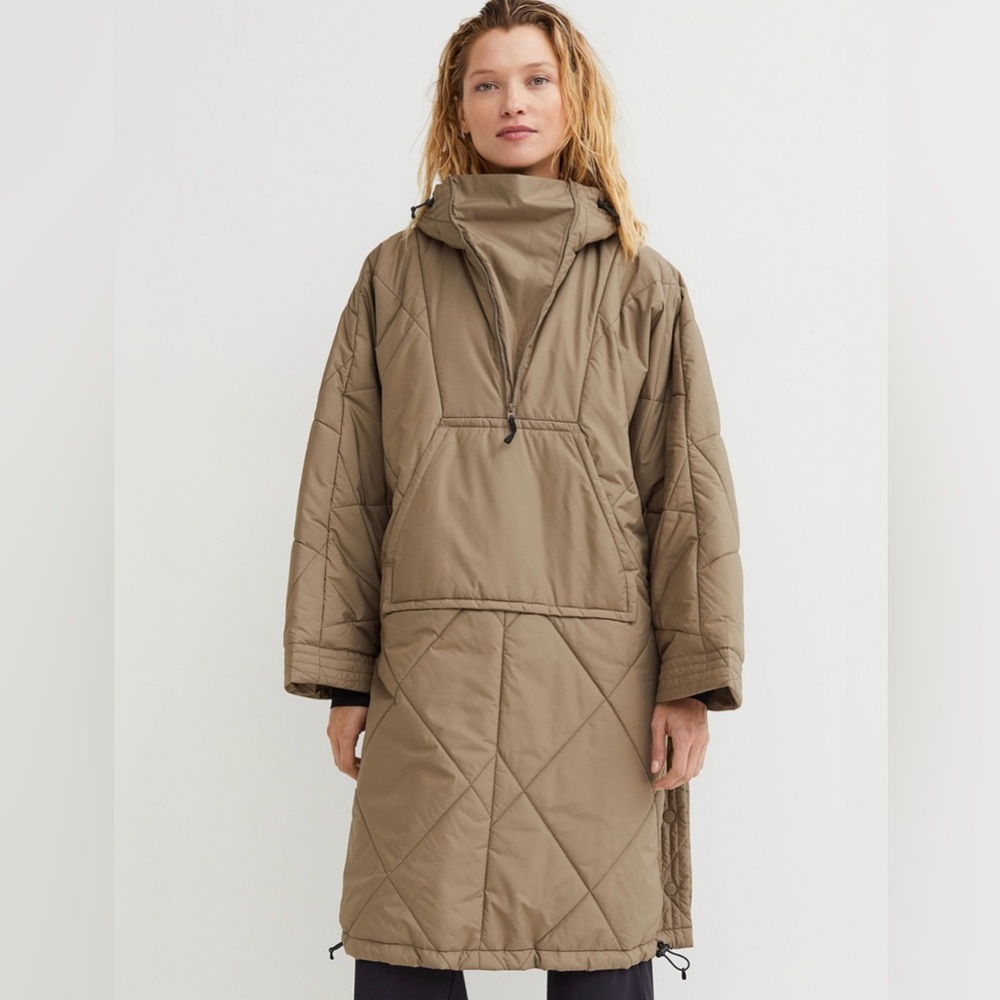 Quilted Tan Poncho with Hood